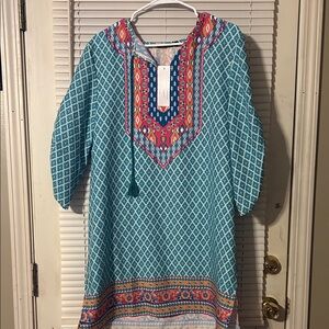 Blue and Pink Patterned Women's Dress